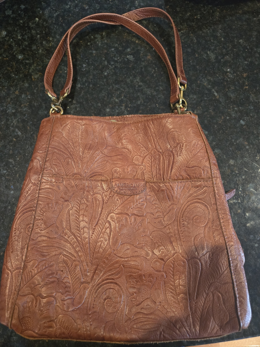 Tooled Leather Shoulder Bag in Chestnut Brown by American West
